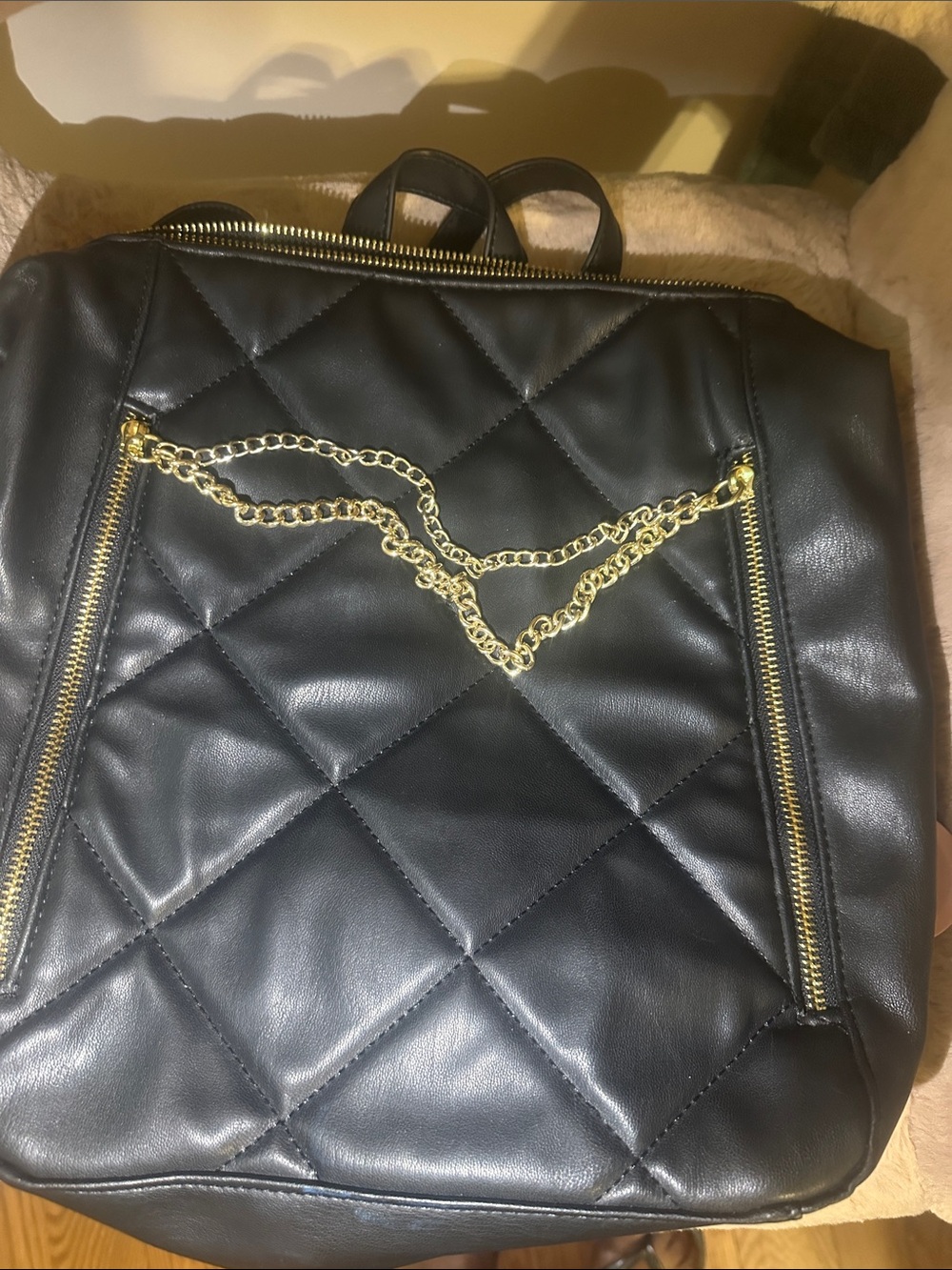 Steve Madden backpack Quilted Backpack with Gold Chain Accent